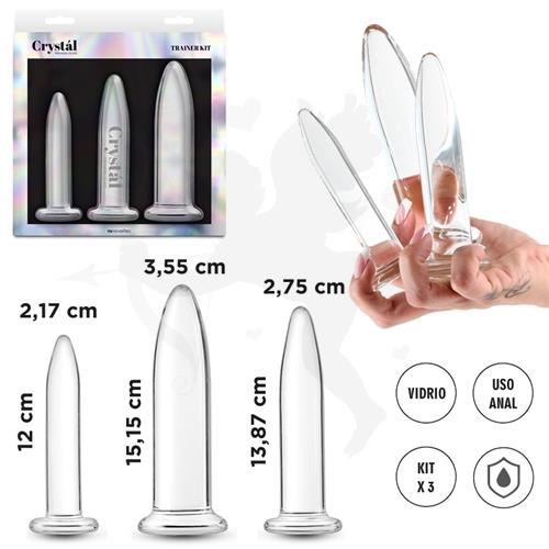 Kit 3 dilatadores anales de vidrio transparentes